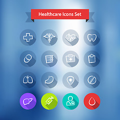 Image showing Hospital Blur Background With Flat Icons Set