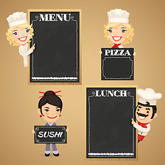 Image showing Chefs Cartoon Characters with Chalkboard Menu