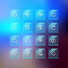 Image showing Medical Flat Glass Icons on Blur Background