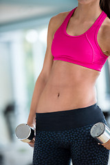 Image showing lifting some weights and working on her biceps in a gym