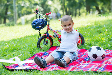 Image showing boy with airpane toy