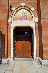 Image showing door   in italy  lombardy   column  the  saint   pavement