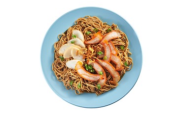 Image showing Fried Noodle with roast pork and fish cake 