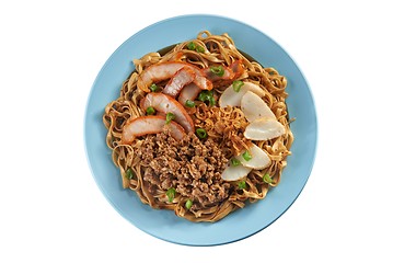 Image showing Fried noodle with pork sliced, fish cake and minced pork 