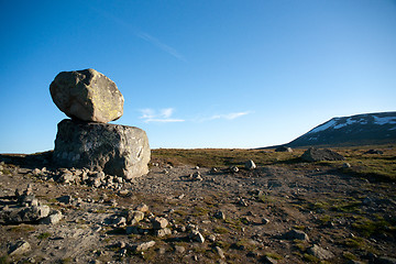 Image showing Big boulders on mountain plateau Valdresflye, Jotunheimen, Norwa