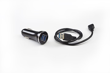 Image showing Two port car USB charger with cable