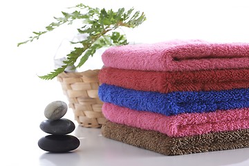 Image showing Towel and stone with relaxing setting