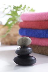 Image showing Towel and stone with relaxing setting