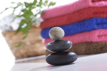 Image showing Towel and stone with relaxing setting