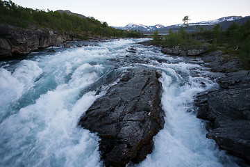 Image showing Raging river in mountain plateau Valdresflye, Jotunheimen, Norwa