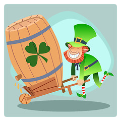 Image showing Day Patrick green leprechaun lucky keg of beer