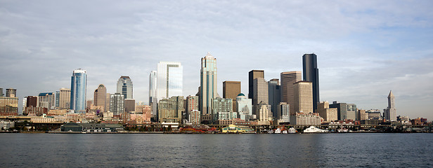 Image showing Buildings Piers Elliott Bay Puget Sound Seattle City Skyline Wat