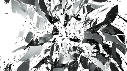 Image showing Shattered and breaking glass on white with motion blur