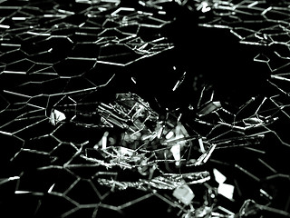 Image showing Destructed and splitted glass pieces on black 