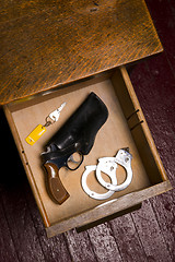 Image showing 38 Revolver Gun Holster Desk Drawer Key Handcuffs Restraints