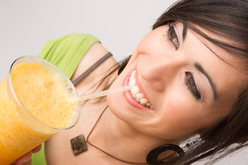 Image showing Healthy Eating Woman Enjoys Raw Food Fresh Green Salad