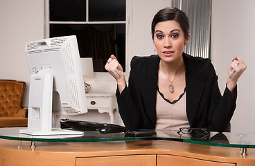 Image showing Business Woman Customer Service Center Angry Facial Expression