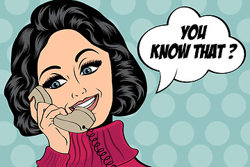 Image showing pop art cute retro woman in comics style talking on the phone