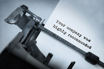 Image showing Vintage inscription made by old typewriter