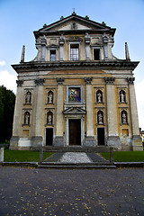 Image showing  church  in  the somma lombardo old   closed brick tower sidewal