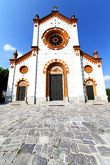 Image showing  church  in  the mercallo     closed brick tower  lombardy    