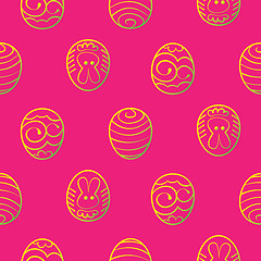 Image showing Easter seamless background. Decorated eggs on a red background