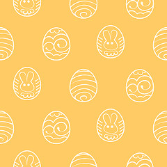 Image showing Easter seamless background. Decorated eggs on a yellow backgroun
