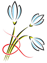 Image showing Vector bouquet of spring flowers. Crocuses or snowdrops with a r