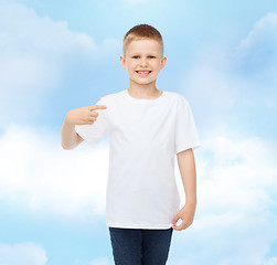 Image showing smiling little boy in white blank t-shirt