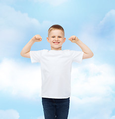 Image showing smiling little boy in white blank t-shirt