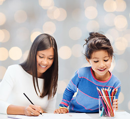 Image showing mother and daughter drawing