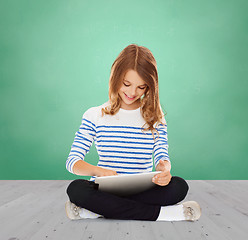 Image showing happy little student girl with tablet pc