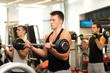 Image showing group of men with barbells in gym