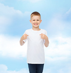 Image showing smiling little boy in white blank t-shirt