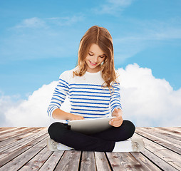 Image showing happy little student girl with tablet pc