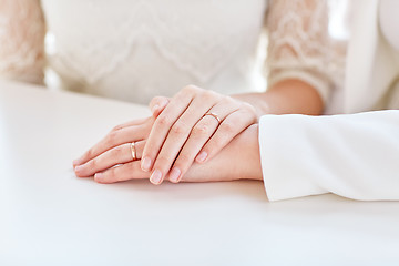 Image showing close up of happy married lesbian couple hugging