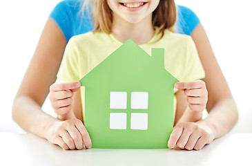 Image showing close up of woman and girl hands with paper house