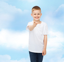 Image showing smiling little boy in white blank t-shirt