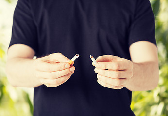 Image showing man breaking the cigarette with hands