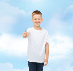 Image showing smiling little boy in white blank t-shirt