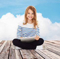 Image showing happy little student girl with tablet pc