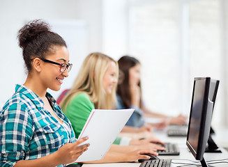 Image showing african student with computer studying at school