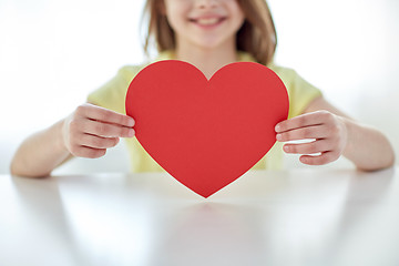 Image showing close up of child hands holding red heart