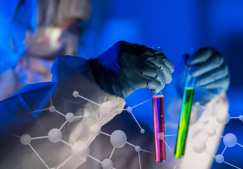 Image showing close up of scientist making test in laboratory