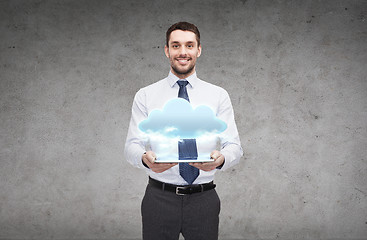 Image showing young businesswoman with tablet pc