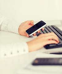 Image showing woman hand with smartphone