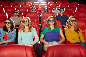 Image showing happy friends watching movie in 3d theater