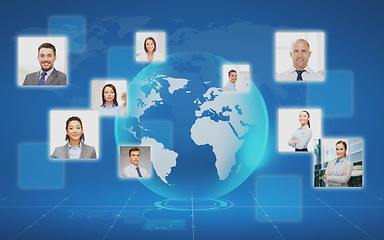 Image showing pictures of businesspeople over world map