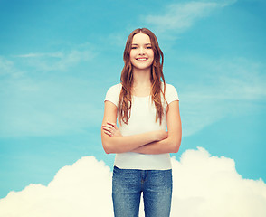 Image showing smiling teenager in blank white t-shirt