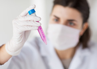 Image showing close up of scientist with tube making test in lab